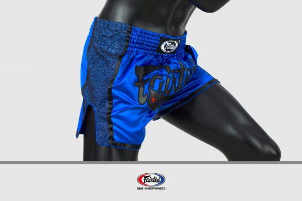 Fairtex Slim Cut Shorts-Black/Blue Front