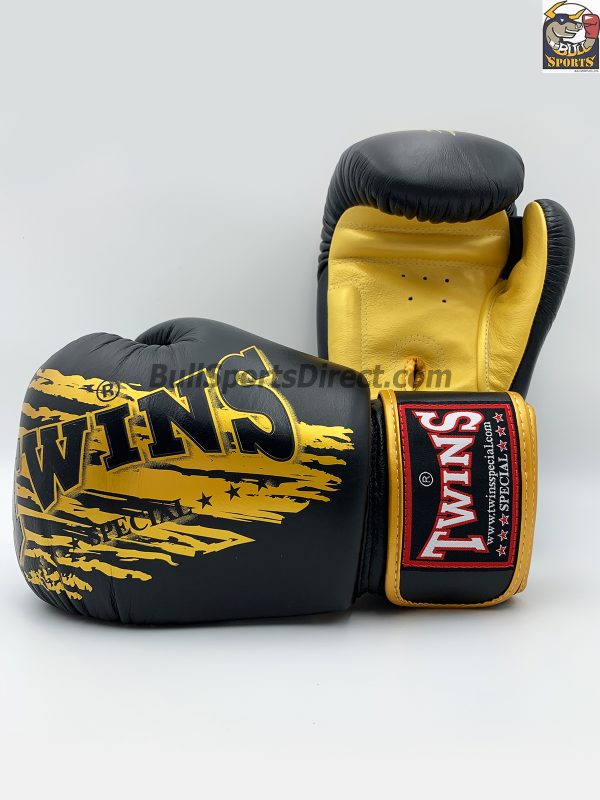 Twins Black Gold Boxing Gloves FBGV-TW3