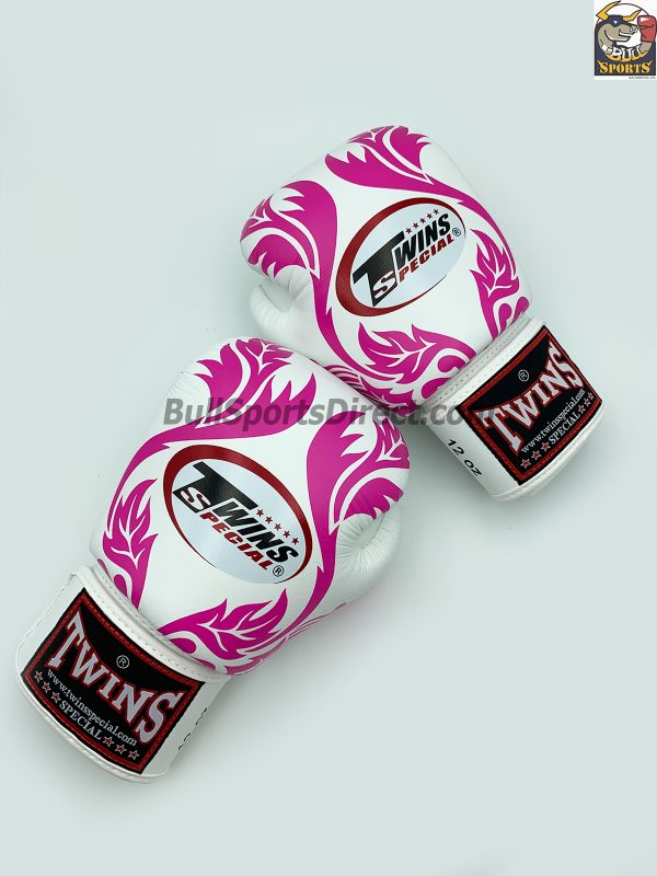 Twins Boxing Gloves-FBGV-11-White Pink Leaf