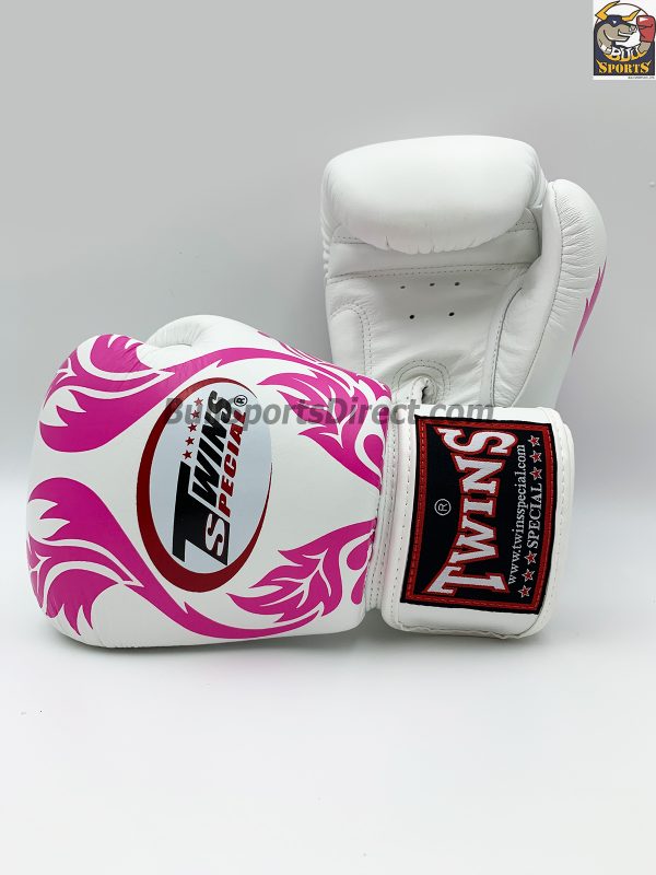 Twins Boxing Gloves-FBGV-11-White Pink Leaf